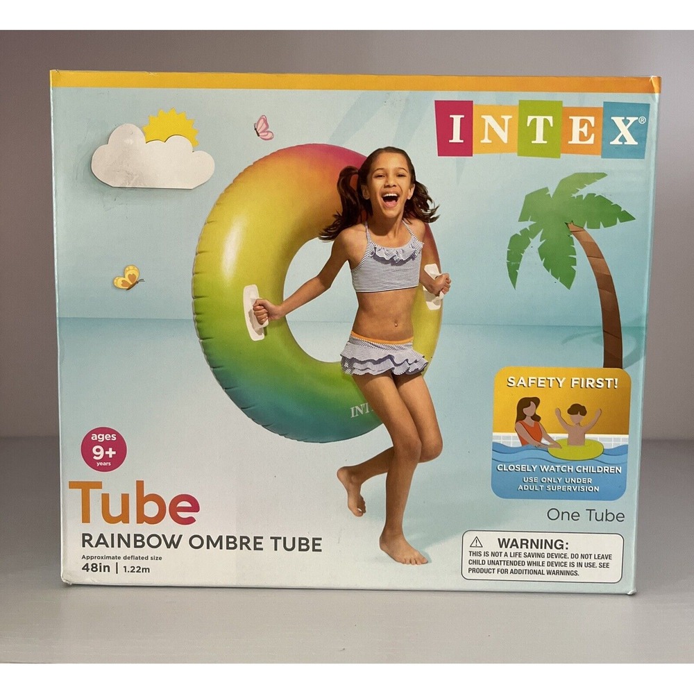 Intex Rainbow Inflatable‎ Tube W/Handles, Approx 48in Deflated, Beach/Pool/River